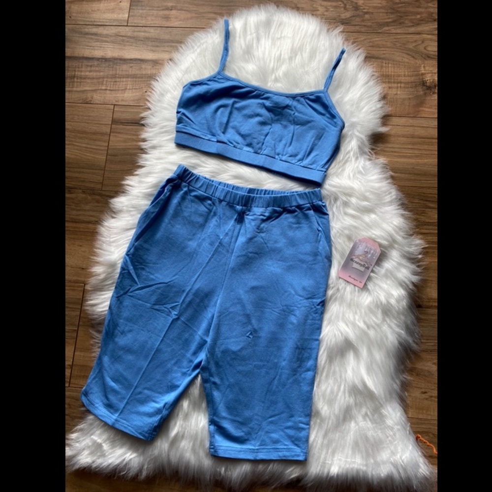 “Da Blues” croptop/Biker shorts set